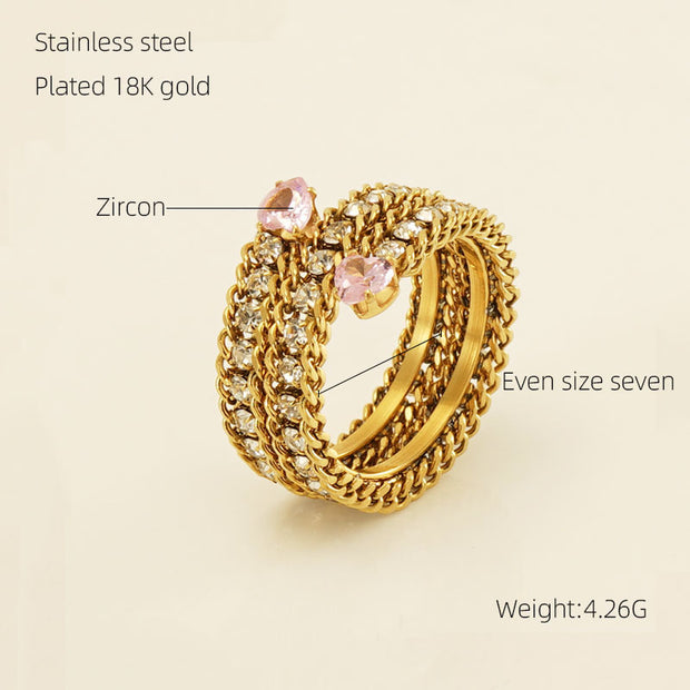 Stainless Steel 18K Full Diamond Multilayer Ring Inlaid Zirconium - Mohas luxury 