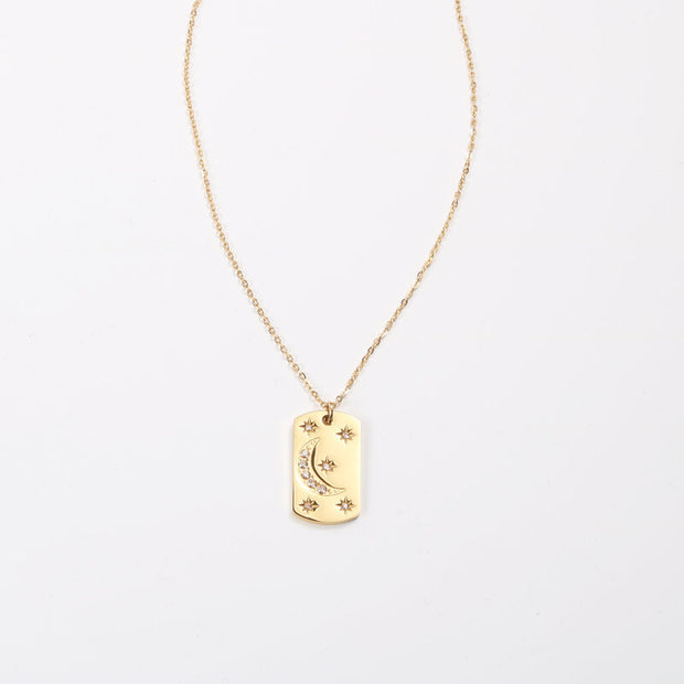 Square Plate Moon Retro Gold Plated Necklace - Mohas luxury 