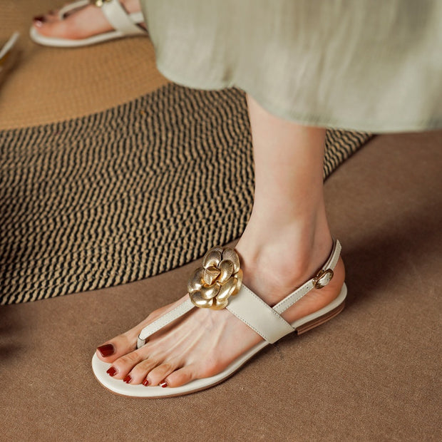 Flat With Flower Open Toe Women's Sandals - Mohas luxury 