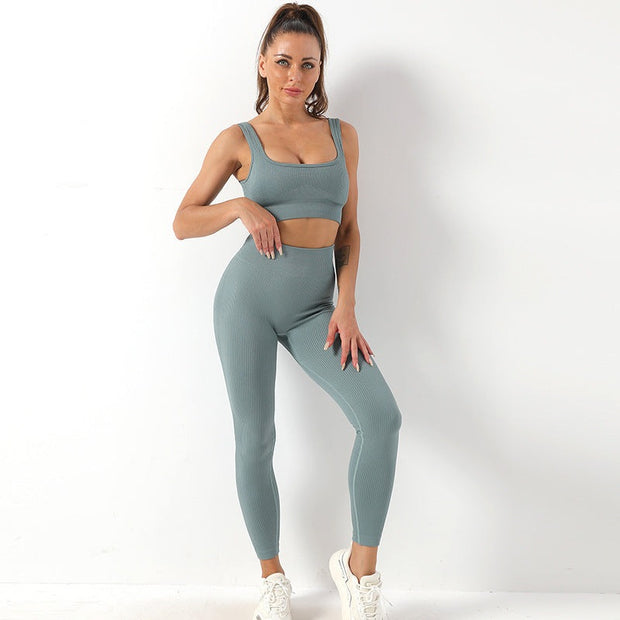 2pcs Thread Yoga Suit Seamless Sportswear Outfits - Mohas luxury 