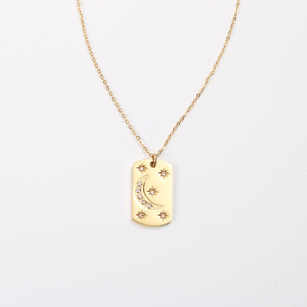 Square Plate Moon Retro Gold Plated Necklace - Mohas luxury 