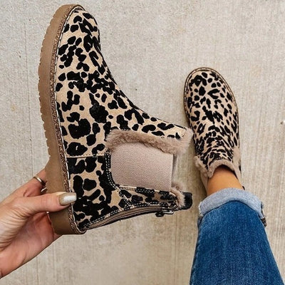 Leisure Warm Leopard Print Suede Boots Women - Mohas luxury 